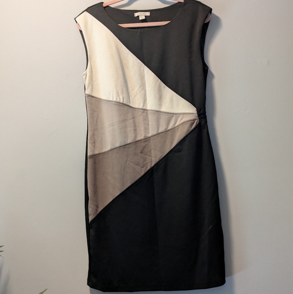 Boston Proper Black and Cream Geometric Mini Dress